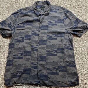 PAIGE Shirt Mens M Short Sleeve‎ Button Up Dark Grey Blue Abstract Print